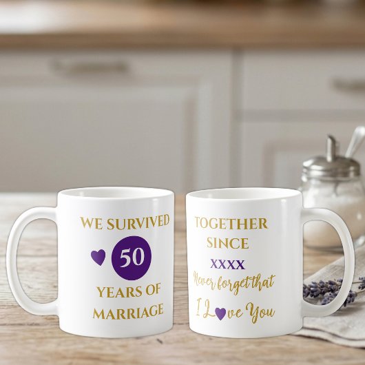 結婚50周年を迎えた妻に贈る紫色のプレゼント コーヒーマグカップ