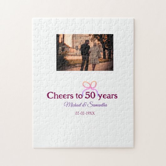 結婚50周年記念お祝いピンクのリボン ジグソーパズル (縦)