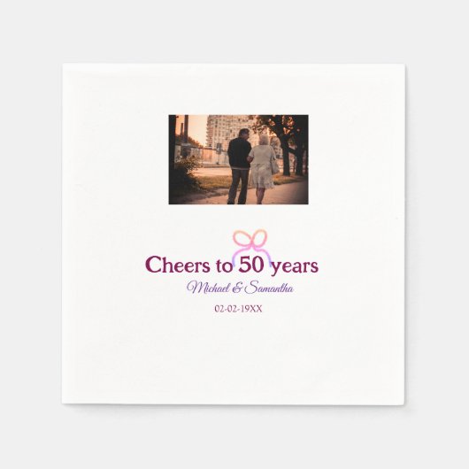 結婚50周年記念お祝いピンクのリボン スタンダードカクテルナプキン (正面)