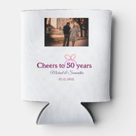 結婚50周年記念お祝いピンクのリボン 缶クーラー