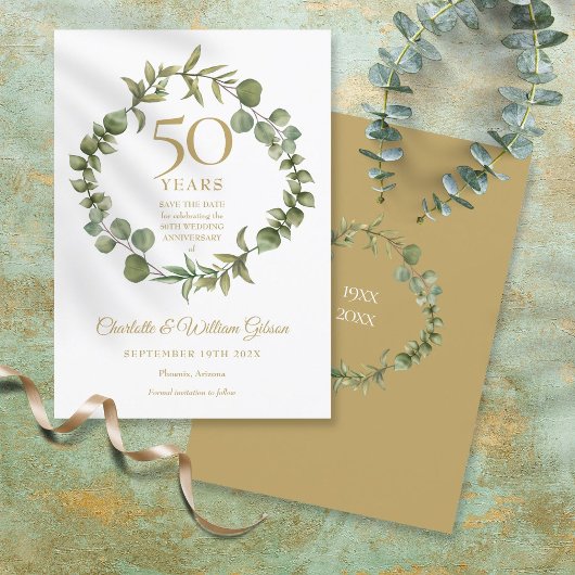 結婚50周年記念のグリーン装飾Save the Date 招待状