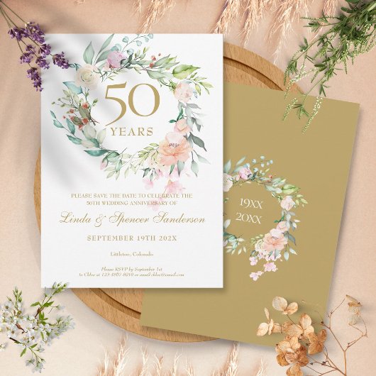 結婚50周年記念のバラのリースのSave the Date 招待状