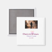 結婚50周年記念のピンクのリボン マグネット (正面/裏面)