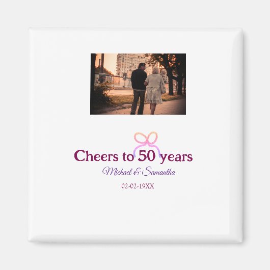 結婚50周年記念のピンクのリボン マグネット (正面)
