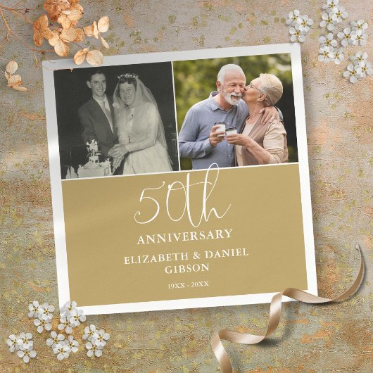 結婚50周年記念の二つの瞬間 写真入りギフト スタンダードカクテルナプキン