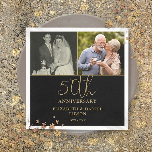 結婚50周年記念の二枚の写真入りグッズ スタンダードカクテルナプキン