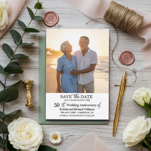 結婚50周年記念の写真入り日程お知らせ ノートカード