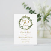 結婚50周年記念の大切なお知らせ グリーン装飾 ポストカード (スタンド正面)
