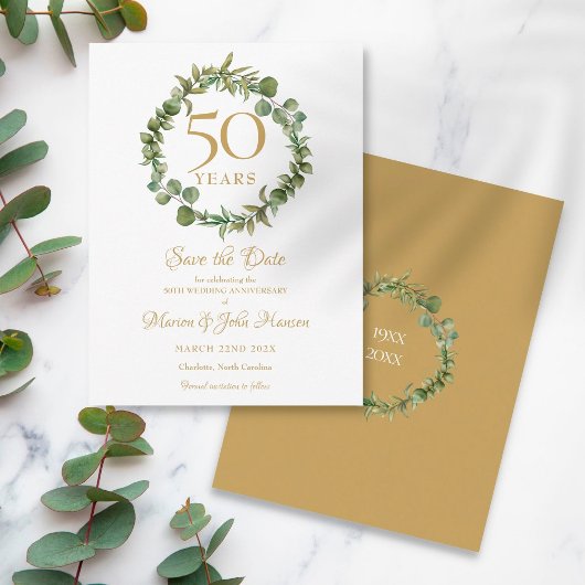 結婚50周年記念の大切なお知らせ グリーン装飾 ポストカード