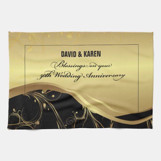 結婚50周年記念の宗教的なギフトに名前を入れる キッチンタオル (横)