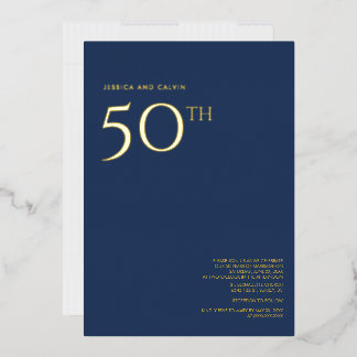 結婚50周年記念の招待状 ネイビーブルー 箔招待状