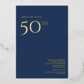 結婚50周年記念の招待状 ネイビーブルー 箔招待状 (正面)
