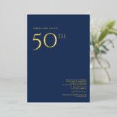 結婚50周年記念の招待状 ネイビーブルー 箔招待状 (立ち正面)