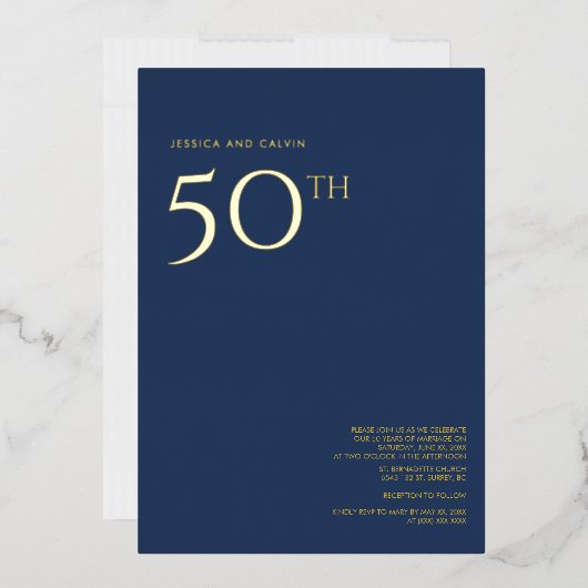 結婚50周年記念の招待状 ネイビーブルー 箔招待状 (封筒)