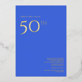 結婚50周年記念の招待状 ロイヤルブルー 箔招待状 (正面)