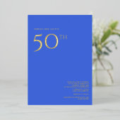 結婚50周年記念の招待状 ロイヤルブルー 箔招待状 (立ち正面)