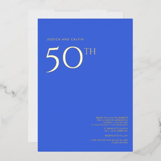 結婚50周年記念の招待状 ロイヤルブルー 箔招待状 (封筒)