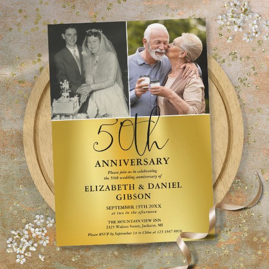 結婚50周年記念の2枚の写真入りギフト 招待状