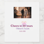 結婚50周年記念を祝うピンクのリボン ワインラベル (シングルラベル)