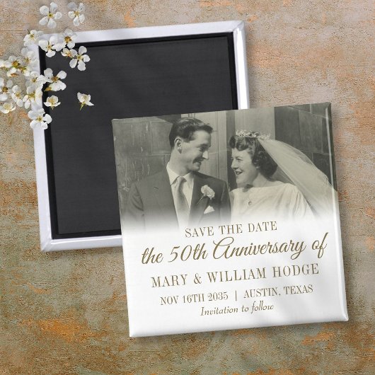 結婚50周年記念ゴールド結婚式写真の案内状 マグネット