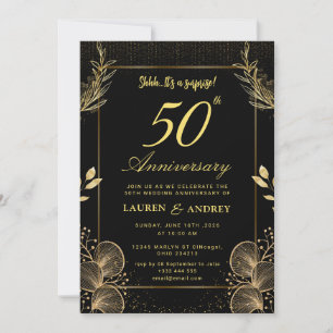 結婚50周年記念サプライズ ブラック＆ゴールド 招待状