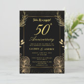 結婚50周年記念サプライズ ブラック&ゴールド 招待状 (スタンド正面)
