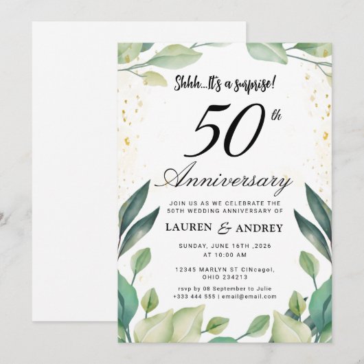 結婚50周年記念サプライズ 招待状 (正面/裏面)