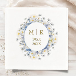 結婚50周年記念デイジーブルー＆ゴールド ナプキン スタンダードカクテルナプキン