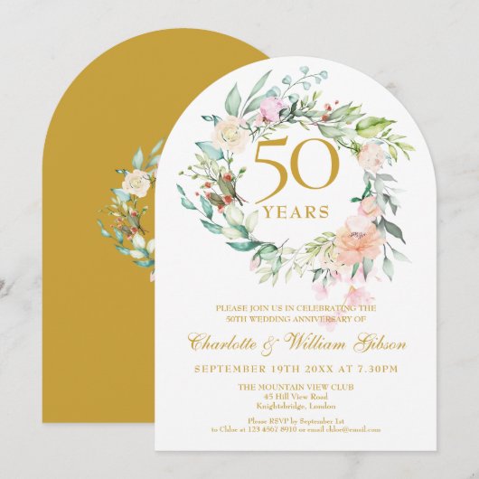 結婚50周年記念バラのフラワーガーランド 招待状 (正面/裏面)