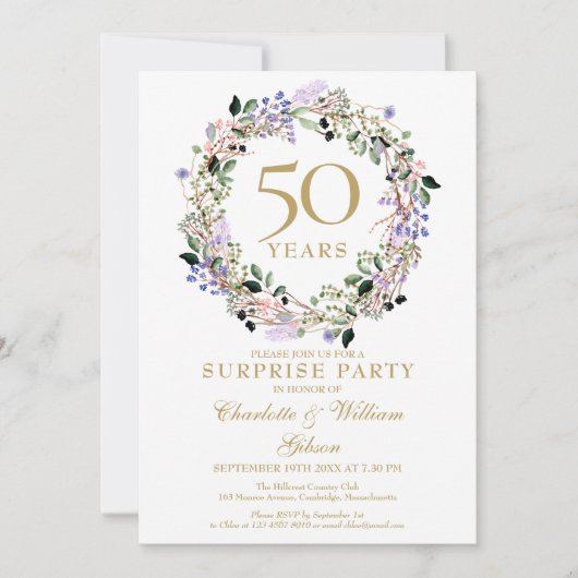 結婚50周年記念パーティーのためのフラワーギフト 招待状 (正面)