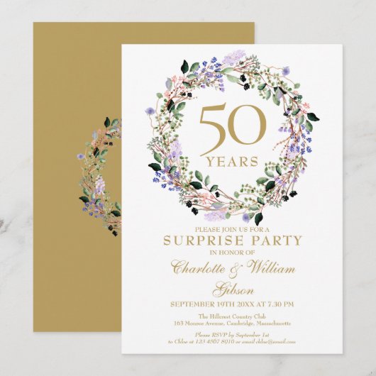 結婚50周年記念パーティーのためのフラワーギフト 招待状 (正面/裏面)