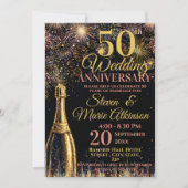 結婚50周年記念パーティーのシャンパン祝賀 招待状 (正面)