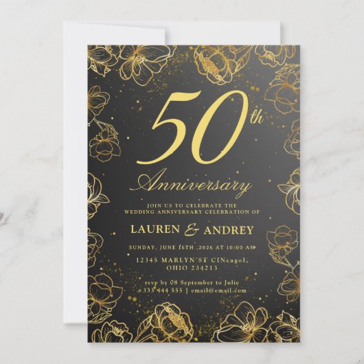 結婚50周年記念パーティー招待状(モダン・シンプル) 招待状 (正面)