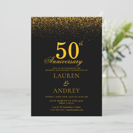 結婚50周年記念パーティー招待状(モダン・シンプル) 招待状 (スタンド正面)