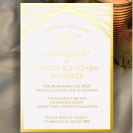 結婚50周年記念パーティー ゴールドのエレガントなアーチ 箔招待状