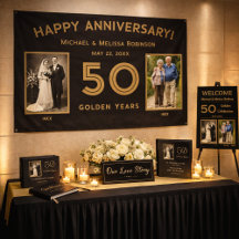 結婚50周年記念フォトバナー ブラック&ゴールド