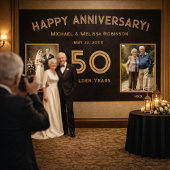 結婚50周年記念フォトバナー ブラック&ゴールド 横断幕
