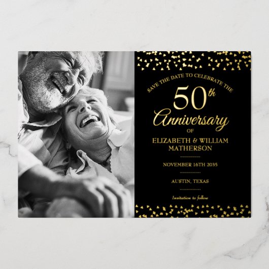 結婚50周年記念フォト・セイヴ・ザ・デート 箔招待状 (正面)