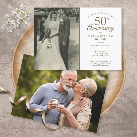 結婚50周年記念2枚の写真 招待状