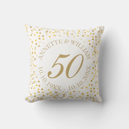 結婚50周年記念 ゴールデンハートのコンフェティ クッション (正面)
