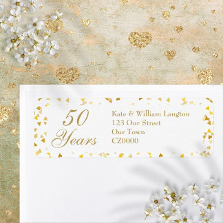 結婚50周年記念 ゴールデンハートのコンフェティ ラベル