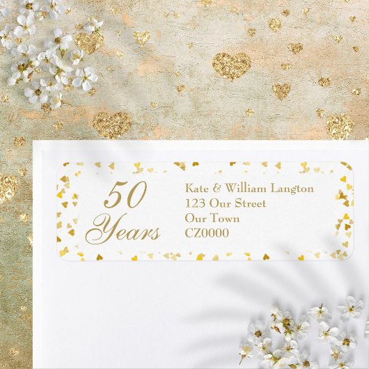 結婚50周年記念 ゴールデンハートのコンフェティ ラベル