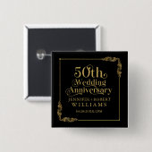 結婚50周年記念 ゴールドの花柄フレーム 缶バッジ (正面&裏面)