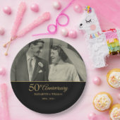 結婚50周年記念 ゴールド ブラック フォト ペーパープレート (パーティー)