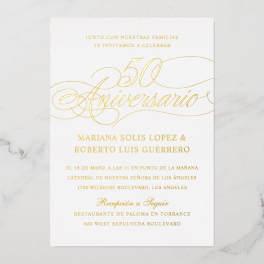 結婚50周年記念 スペイン語 箔招待状 (正面)