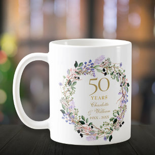 結婚50周年記念 フラワー ラベンダー ガーランド コーヒーマグカップ