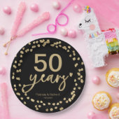 結婚50周年記念 ブラック＆ゴールド ペーパープレート (パーティー)