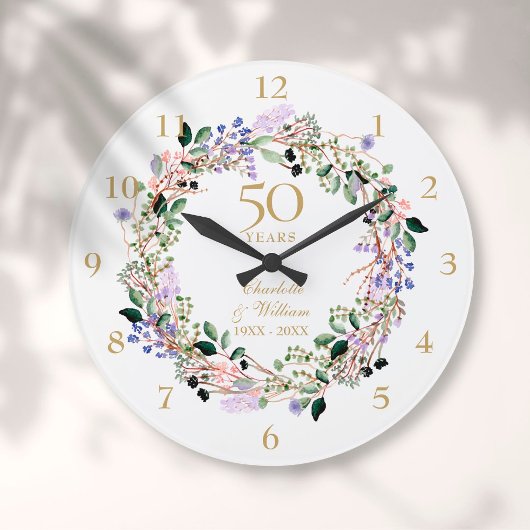 結婚50周年記念 ラベンダー花輪 ラージ壁時計