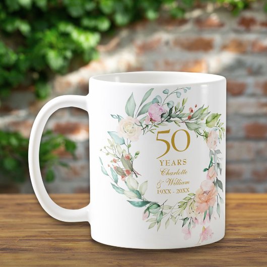 結婚50周年記念 ローズ ウォーターカラー ガーランド コーヒーマグカップ