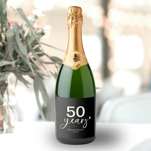 結婚50周年 ブラック&ホワイト スパークリングワインラベル